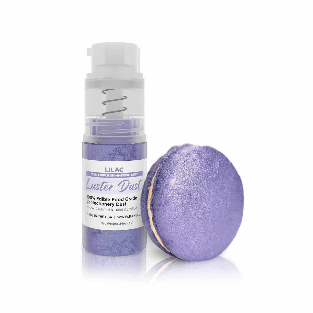 Bakell - Lilac Purple Luster Dust (4g, 1x Pump) Edible Vegan Dust & Paint for Baking, Desserts and Beverages